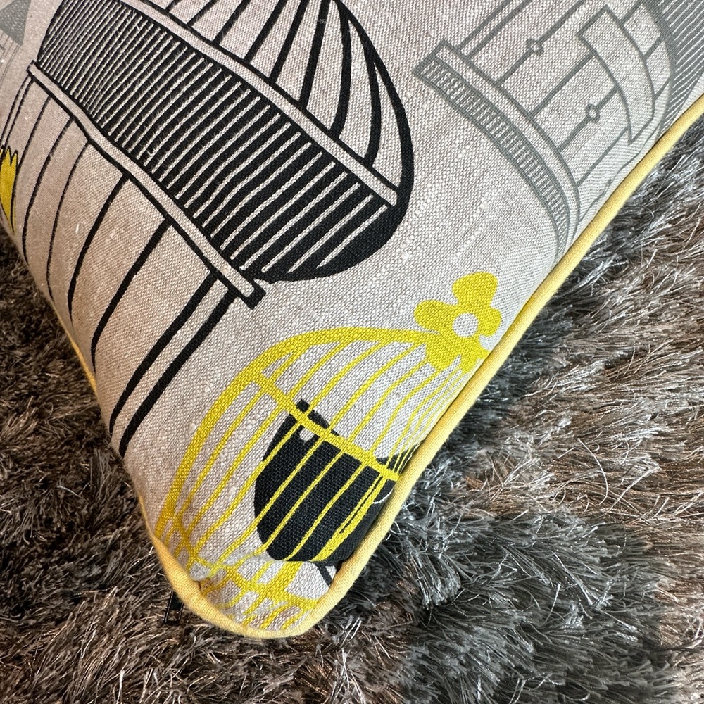 MODSHOP THROW PILLOW-BIRD CAGES-SILK SCREEN ON LINEN-GLAM HOLLYWOOD MODERN - Picture 6 of 8